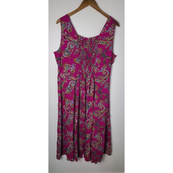 Koret Petite XL Magenta Paisley Button Smocked Midi Dress Boho Hippie Festival - Picture 2 of 4